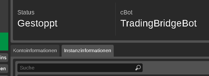 cTrader Instanzinformationen mit Status Gestoppt